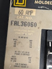 SQUARE D FAL36060 60AMP 600VDC 3-POLE THERMAL-MAGNETIC CIRCUIT BREAKER