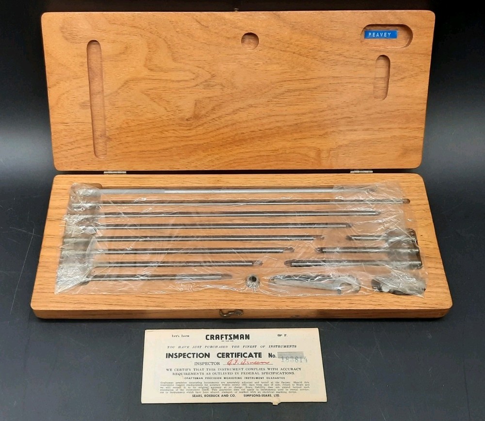 Vintage Craftsman Inside Micrometer Set 2.5″ – 12.5 ” W/inspection Certificate