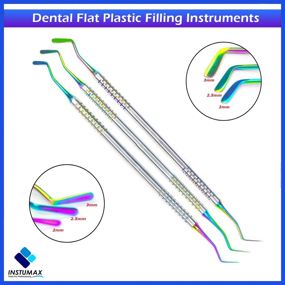 Dental Flat Plastic Set of 3 Composite Filling Instruments Mate Black Coated