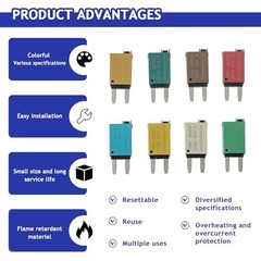 Resettable Mini Blade Fuses 5A-30A for Automotive Circuit Breaker – 8 Pack DC 12