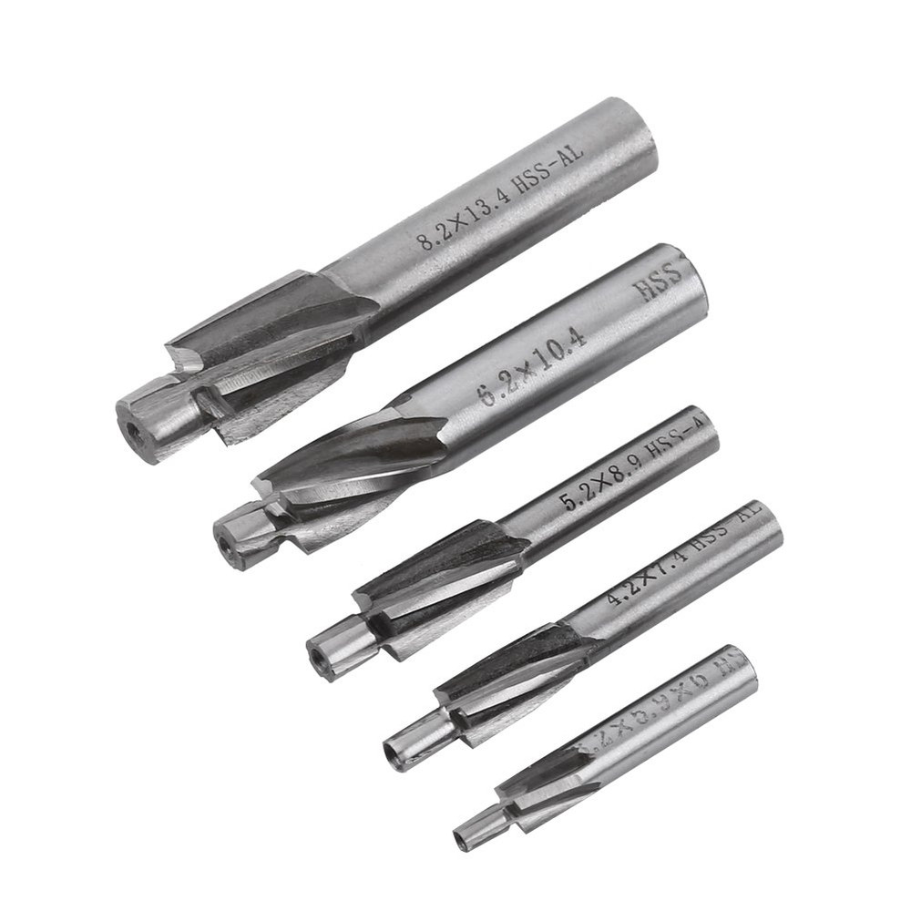 5Pcs Counterbore Drill Bits Set, 4 Flutes Straight End Mill Cutter HSS Countersi