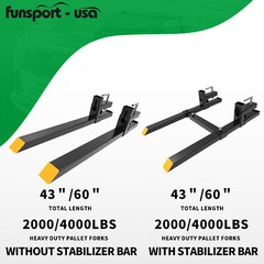 2000lb 4000lb Tractor Pallet Fork Bucket Clamp on Skid Steer Loader 43” 60”