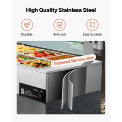 Uimoso Commercial Food Warmer 10-Pan 1700W Buffet Bain Marie with Glass Lid