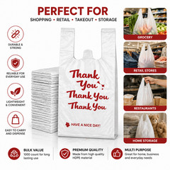 1000 Count Thank You Bags Small 8x4x16 T-Shirt Plastic Bags Bulk Heavy Duty