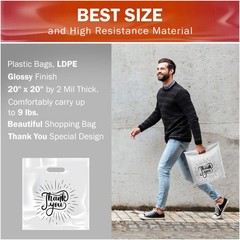 100 Pack White Thank You Extra Large Merchandise Plastic Shopping Bags 20″ x …