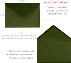 50 PCS/Pack A7 Envelopes 5.25 x 7.5” Olive Green Envelopes For 5×7” Wedding…