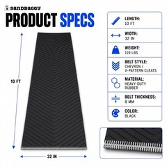 32″ x 10′ Chevron Rubber Conveyor Belt | Heavy-Duty Replacement Belt – Sandbaggy