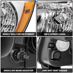 Headlights Assy 11-13 Jeep Grand Cherokee 11-17 Compass Chrome Amber Bulbs