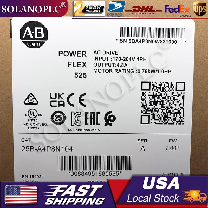 25B-A4P8N104 PowerFlex 525 0.75KW(1HP) AC Drive Original AB US Free Tax