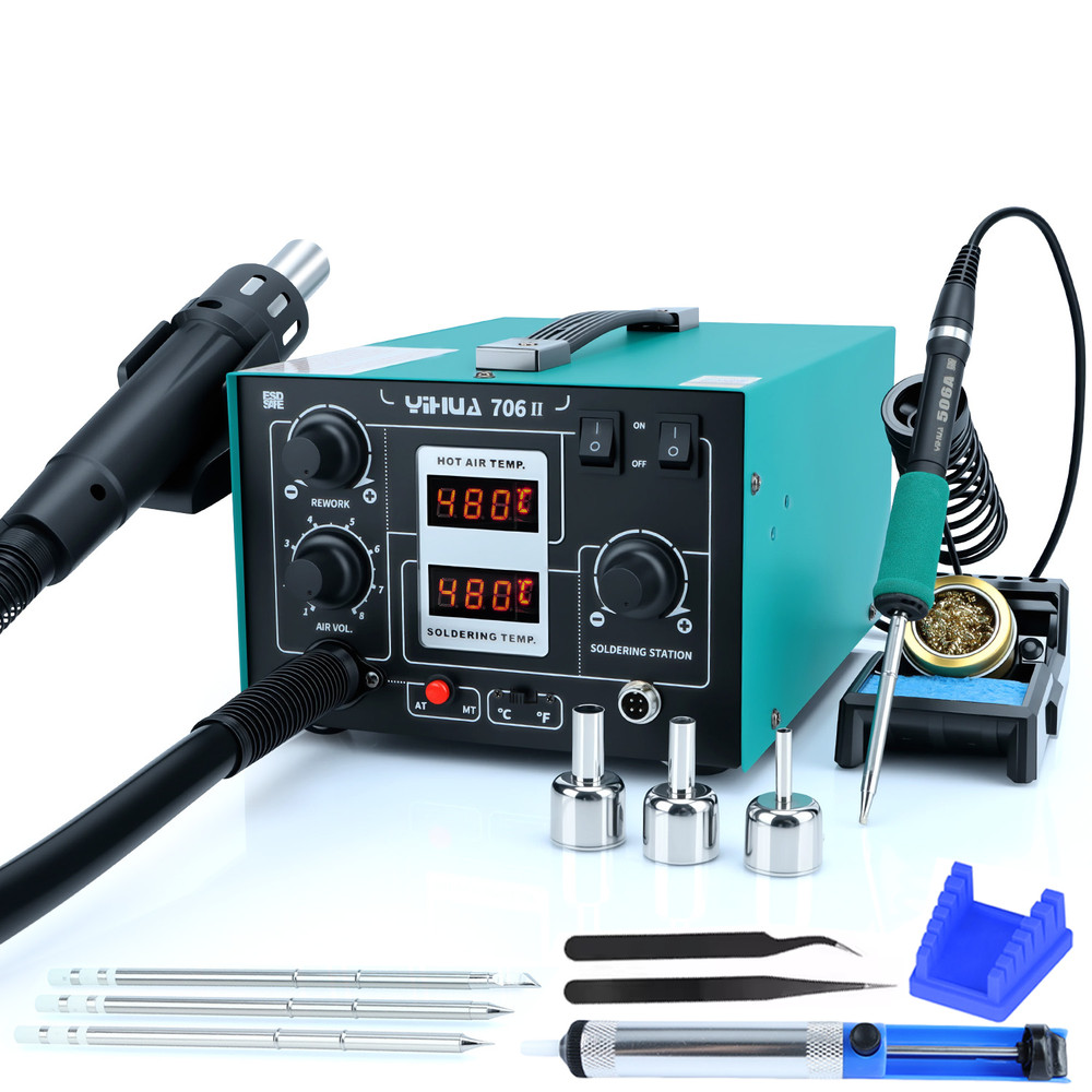 YIHUA 706-II T12 Digital Soldering Station Blower Hot Air Desoldering Rework Kit