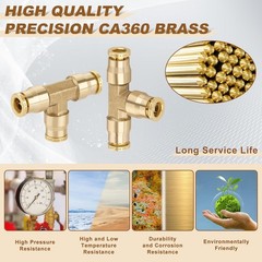 2Pcs 1/4″ Brass Push-to-Connect Tee DOT Approved Air Line Fitting Adapter