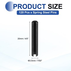 120Pcs Roll Pins 7/50 Inch(3.5mm) Dia. 4/5 Inch(20mm) Length 65Mn Steel, Black