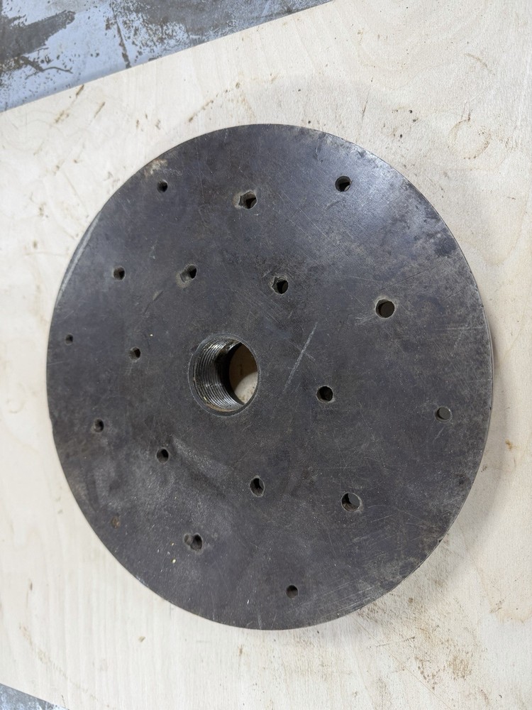 Lathe Face plate 10” diameter unsure of treads hole measures about 1.5”