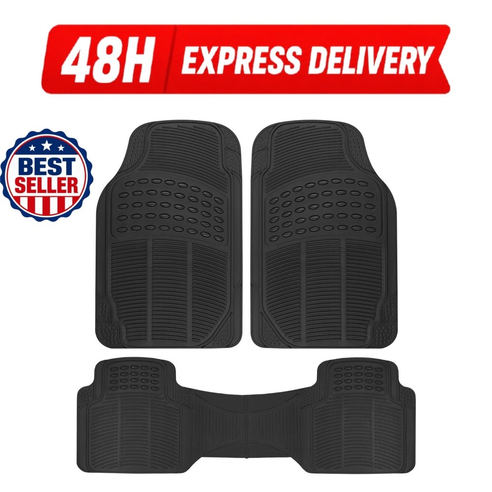 BDK ProLiner Car Floor Mats – Heavy Duty Rubber, Universal Fit, Black
