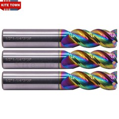 3Pcs 1/2″ 45° Helix 3 Flute Carbide Square End Mill For Aluminum – DLC Coated