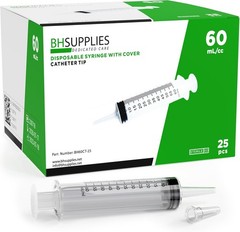 60mL Syringe Catheter Tip Sterile with Caps – No Needle – Sterile, Individual…