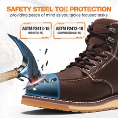 NINGO Men’s Steel/Soft Toe Work Boots Waterproof Leather Industrial Safety Boots