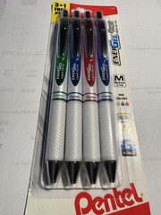4 Pentel EnerGel PEARL M 0.7 MEDIUM TIP BLUE GREEN RED LIQUID GEL PEN 27205