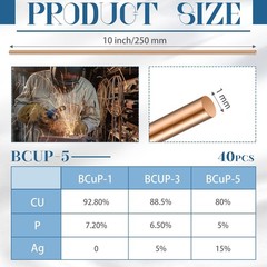 BCup5 15 Percent Silver Brazing Rods 40 Pack Phos Copper Welding for HVAC AC