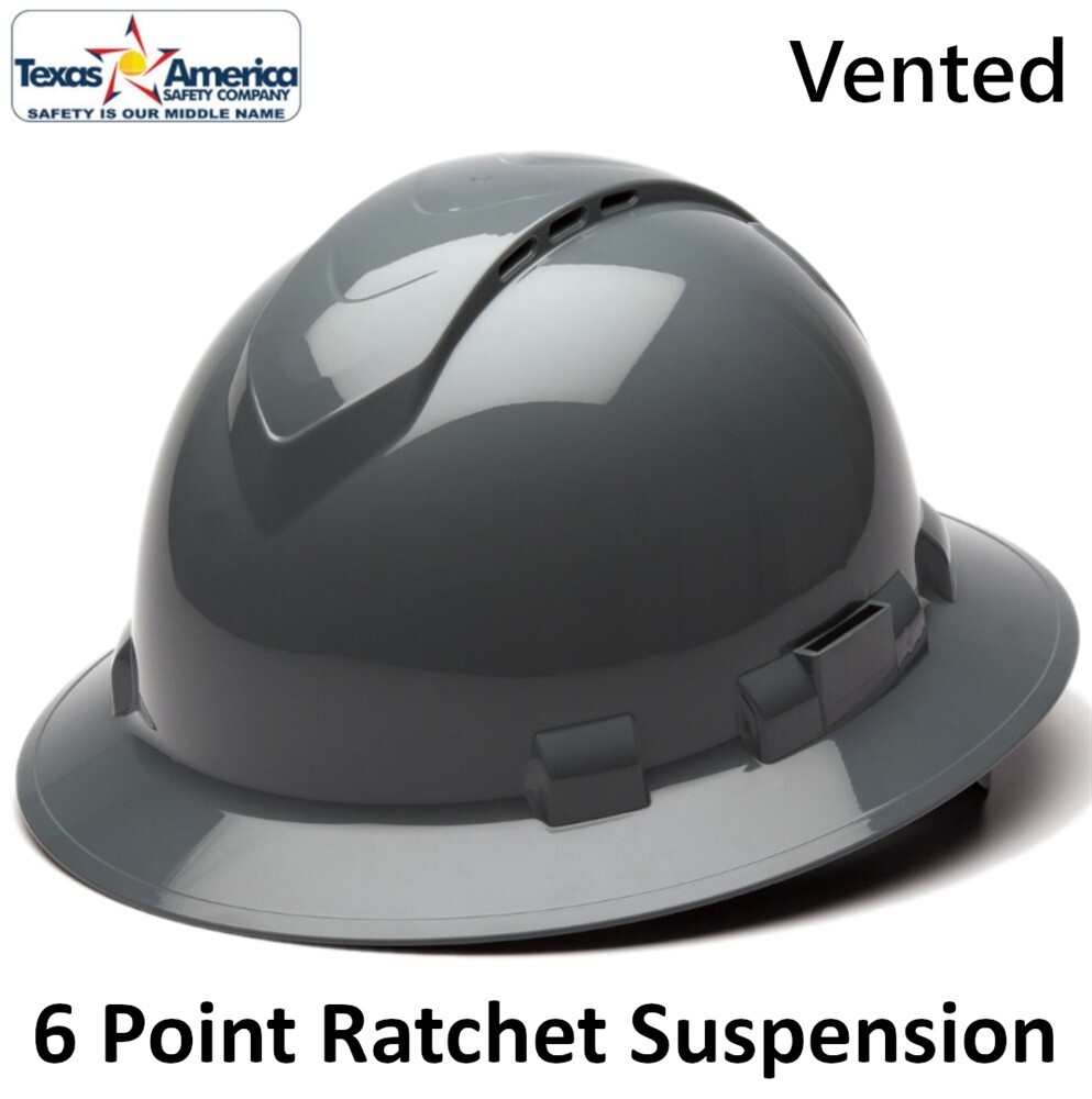 Pyramex Ridgeline Vented Full Brim Hard Hat with 6 pt suspension – Slate Gray