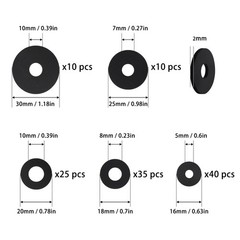 120Pcs Flat Rubber Washers Assortment Kit,16/18/20/25/30mm Black