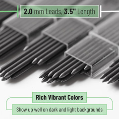 – 2.0 Mm Lead Refills, 48 Pack , Black, 2B, 90 Mm Length, Bold
