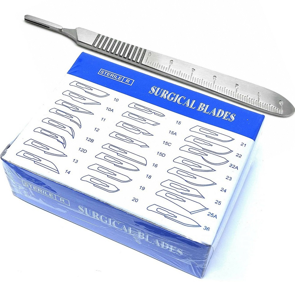 100 Pcs #10 Scalpel Blades + Handle #3 Suitable for Dermaplaning Surgical Dental