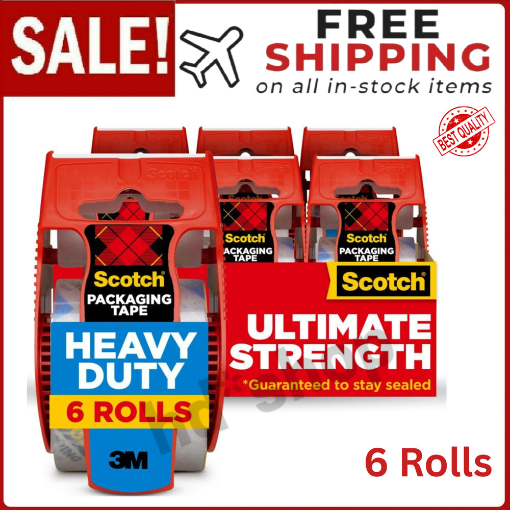 Packaging Tape Heavy Duty Scotch Mailing Shipping Strong Seal Dispenser 6 Rolls