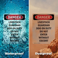 (2 Pack) Livestock Guardian Dog On Duty OSHA Danger Sign Decal Metal Plastic