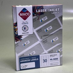 MACO (3000 Labels) Bright White Label Stock 1″ x 2 5/8″ White ML-3000