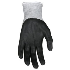 ANSI A7 CUT RESISTANT WORK GLOVE, 13 GAUGE SHELL WITH BI-POLYMER COATED PALM