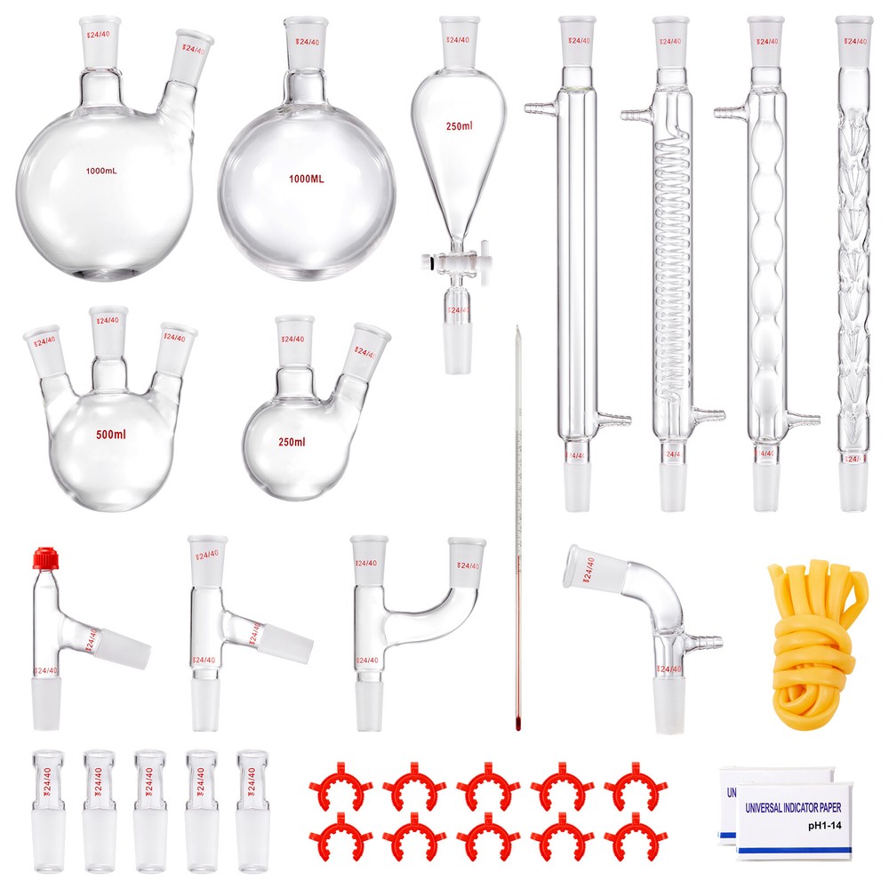 VEVOR Lab Glassware Distillation Kit 1000ml 3.3 Boro 32 pcs Glassware Equipment