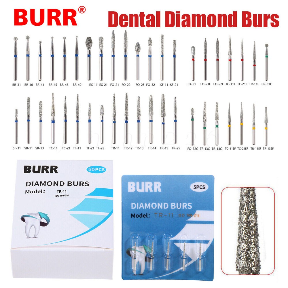 100pcs Dental Diamond Burs for High Speed Handpiece Friction Grip Burs 1.6mm USA