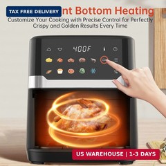 6.8QT Air Fryer 10-in-1 Cooker with Visible Window 1700W Bottom Heater Black