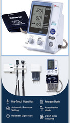 Omron HEM-907XL Arm-Type Digital Automatic BP Monitor, 4 Cuffs, Avg Mode
