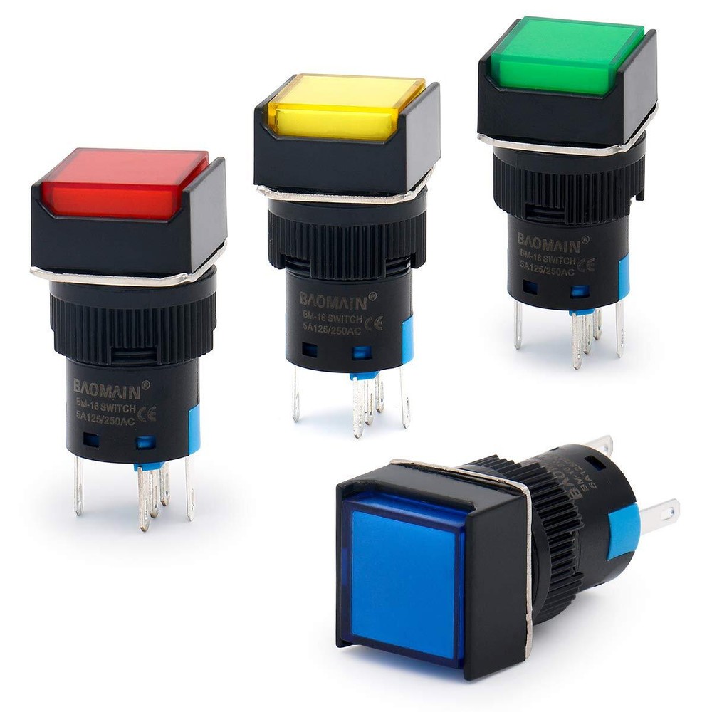 5/8″ 16mm Push Button Switch Momentary Square Cap Led Lamp Red Yellow Blue Green