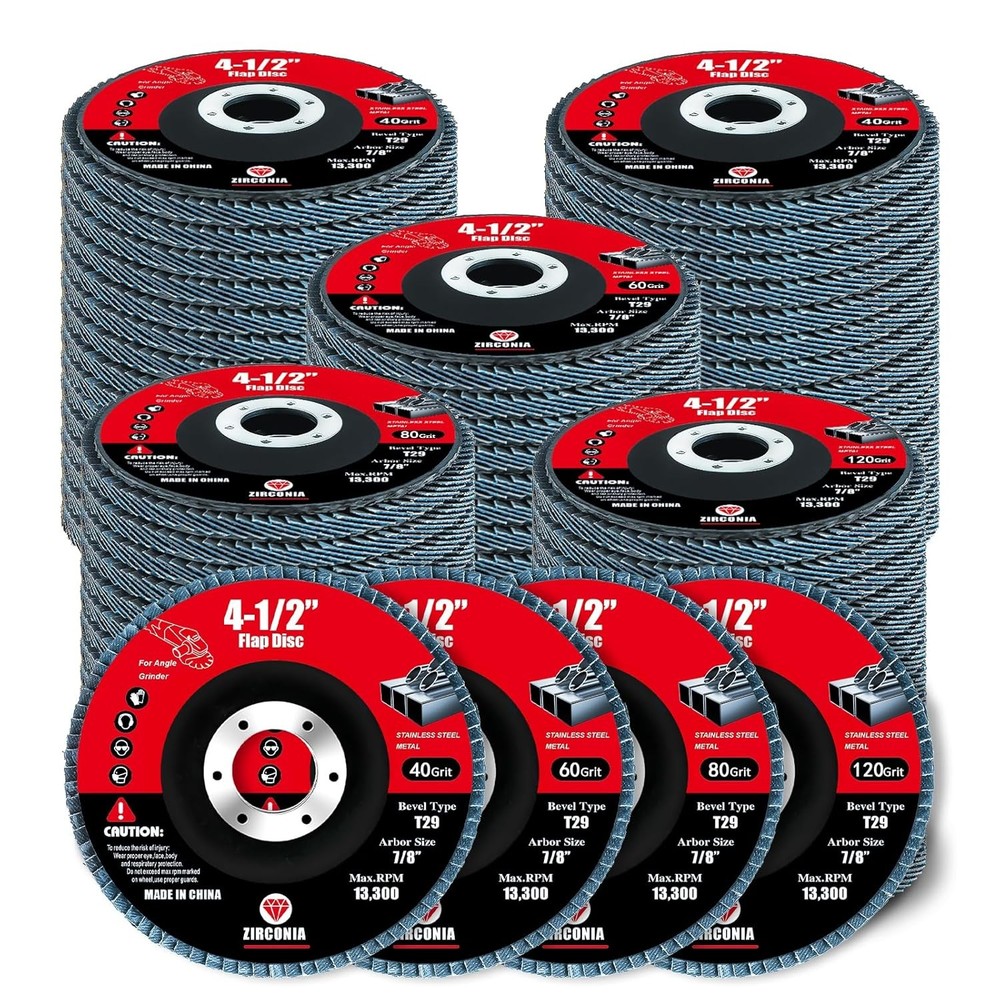 71878 60 Pack 4-1/2 Inch Flap Discs 40/60/80/120 Grit Type 29 7/8″ Arbor