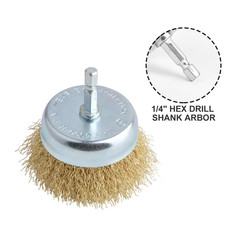 3″ Wire Cup Brush with 1/4″ Hex Shank Hardened Brass Steel Crimp Wheel H