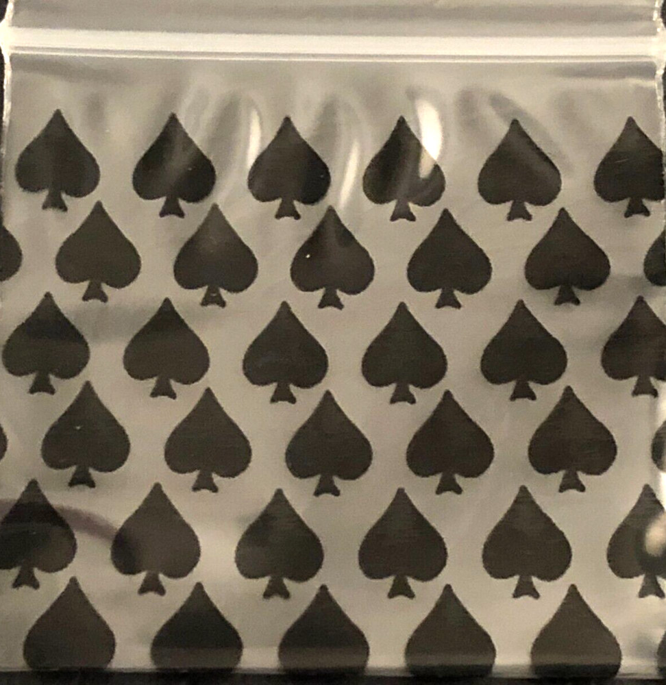 1000 SMALL BAGGIES 2020 2″ X 2″ MINI Resealable POLY DESIGNER BAGS BLACK SPADES