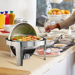 VEVOR 2-Pack Round Roll Top Chafing Dish Set with Full-Size 6Qt Pan Fuel Holder