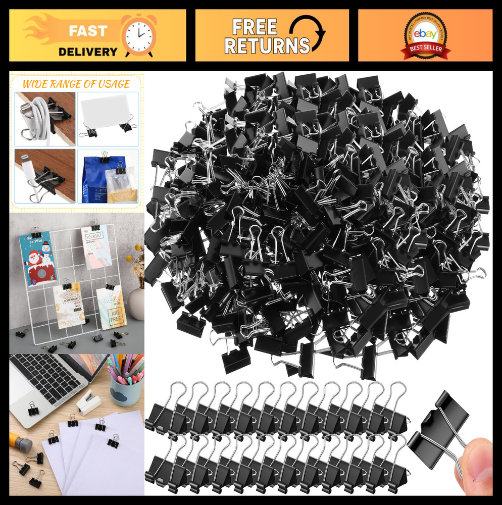 500 Pack 1″ Black Binder Clips – Medium Metal Paper Clamps for Office, School &