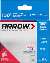 Arrow 508 Heavy Duty T50 1/2-Inch Leg Length, 3/8-Inch Crown, Staples for