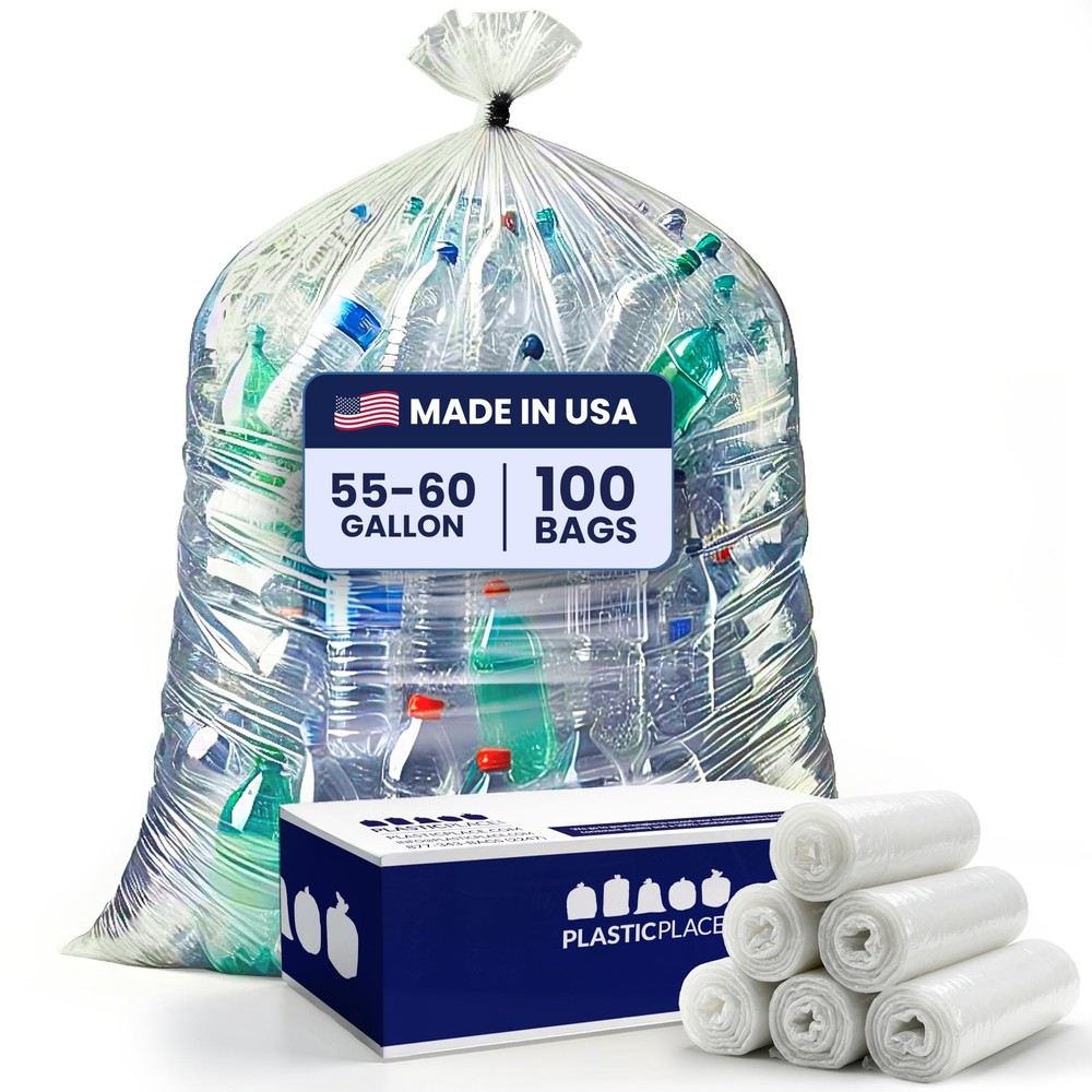 Plasticplace 55-60 Gallon Trash 1.2 Mil Garbage Can 38 X 58 100Count T55120Cl
