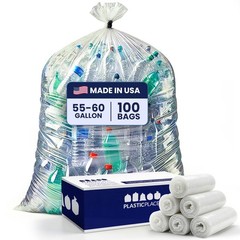 Plasticplace 55-60 Gallon Trash 1.2 Mil Garbage Can 38 X 58 100Count T55120Cl