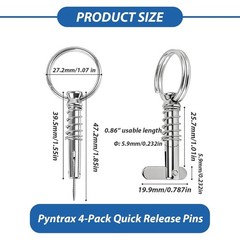 4-Pack 316 Stainless Steel Quick Release Pins for Marine Applications