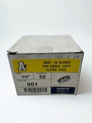 Box of 50 Arlington 901 3/4″ Snap-In Blanks For Knock Outs Plated Steel