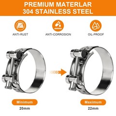 Sieqioor T-Bolt Hose Clamps 304 Stainless Steel (20-22mm 4-Pack) – Heavy Duty…