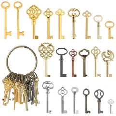21PCS Hollow Skeleton Keys Antique Brass Zinc DieCast Decorative Furniture Lock