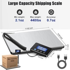 Shipping Scale Digital Postal Scale 440 lbs x 0.7 oz. AC/DC Package LCD 2025 NEW