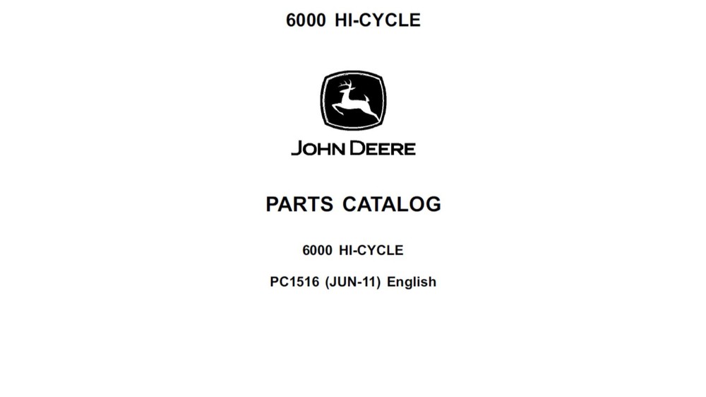 John Deere 6000 Hi Cycle Sprayer PC1516 Spare Parts List Manual PDF on USB